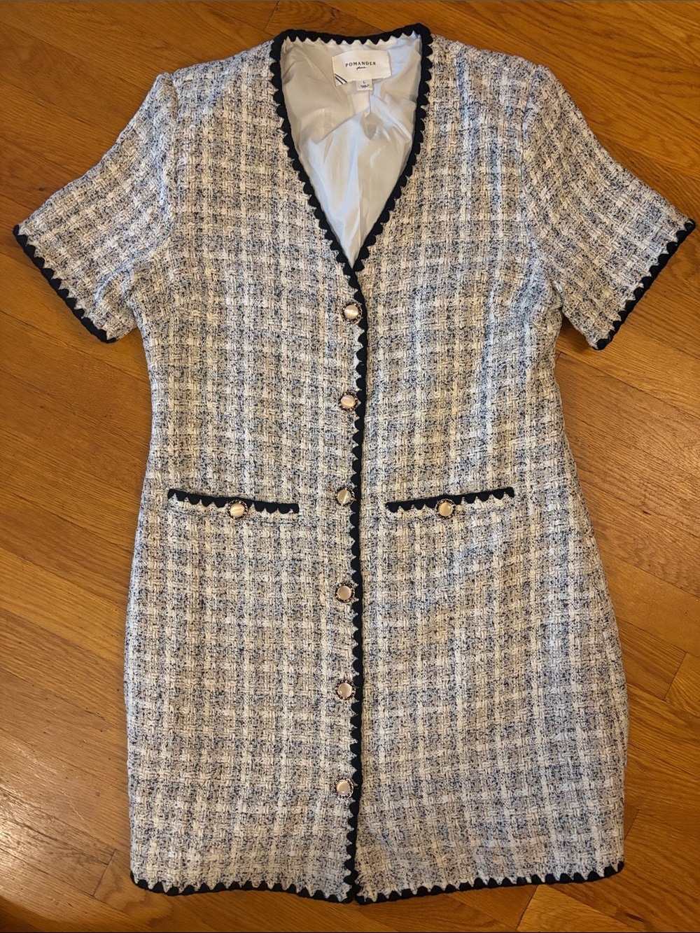 Pomander Place Black Trim Tweed Shift Dress